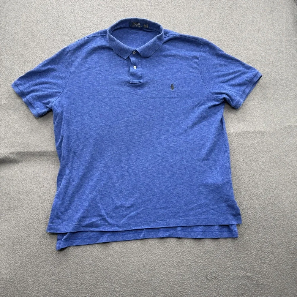 Polo Ralph Lauren Polo Shirt Mens 2XL Blue Solid Cotton Pony Logo Casual